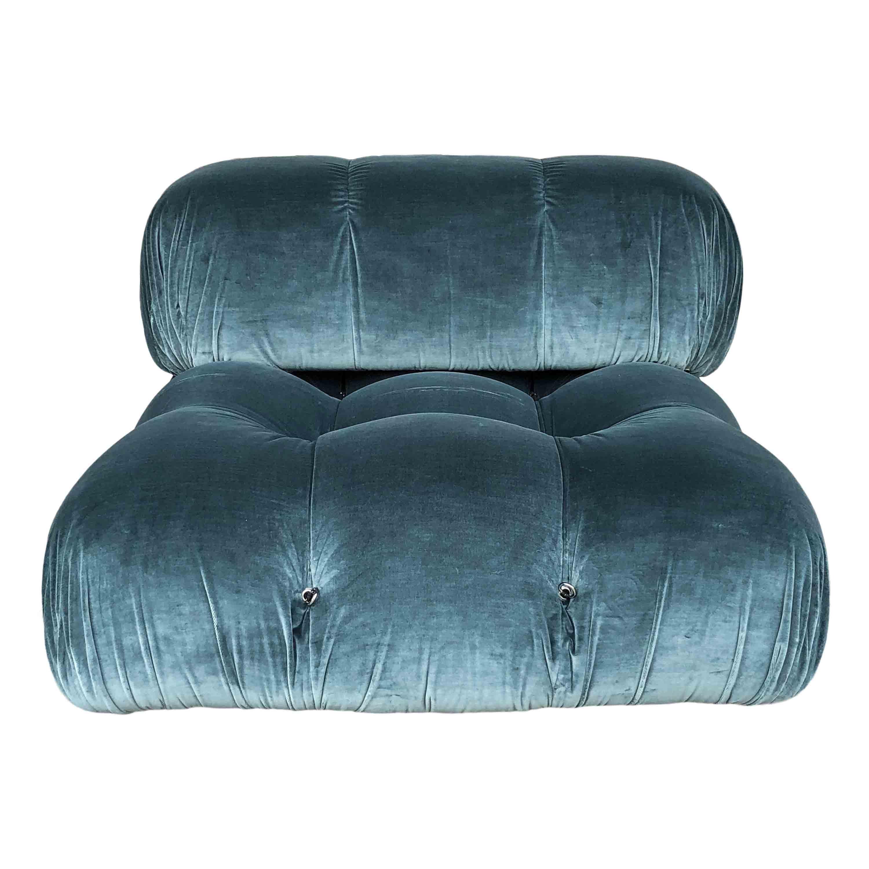 Mario Bellini Blue Cotton Velvet Camaleonda Sofa for B&B Italia, 1972, Set Of 7 For Sale 7