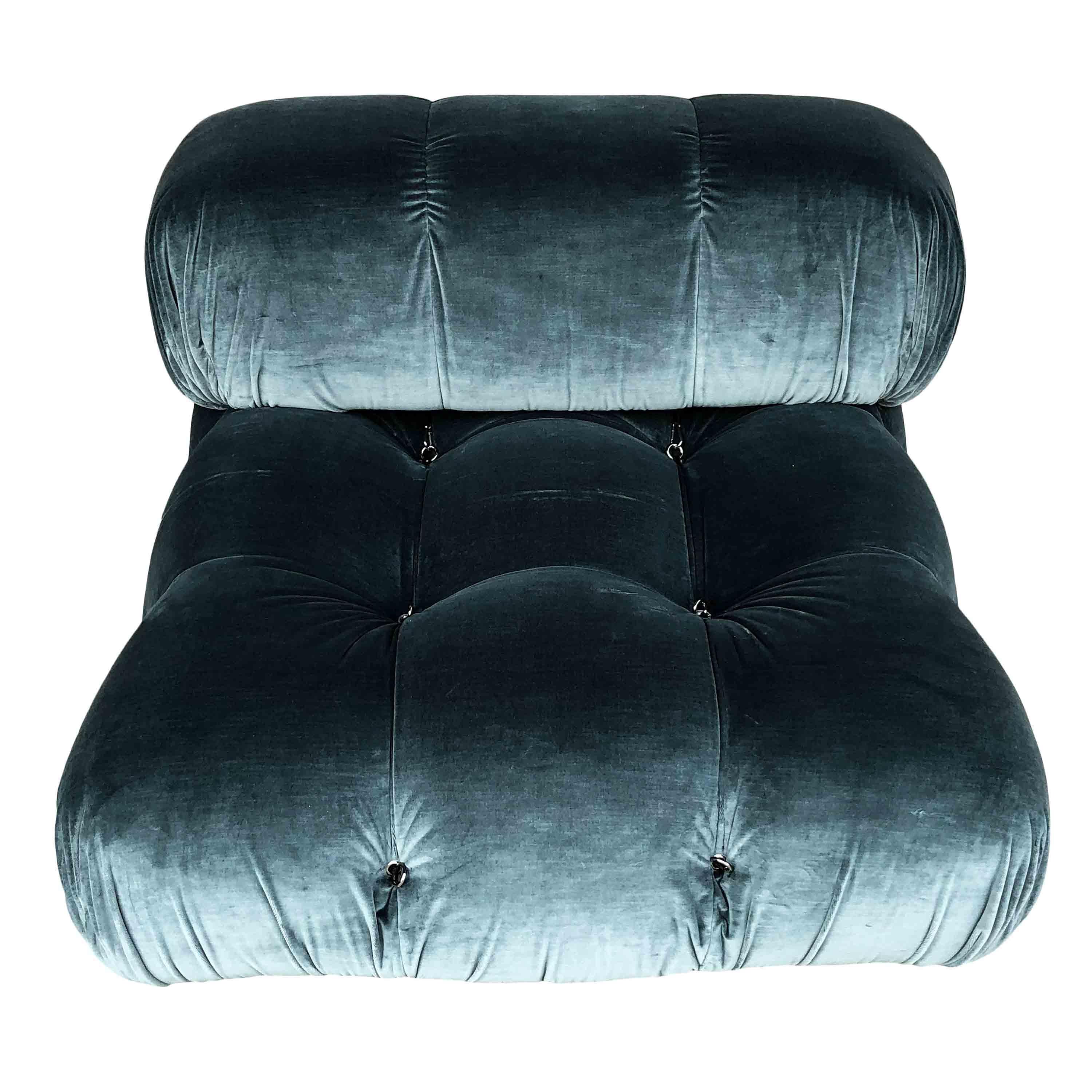 Mario Bellini Blue Cotton Velvet Camaleonda Sofa for B&B Italia, 1972, Set Of 7 For Sale 8