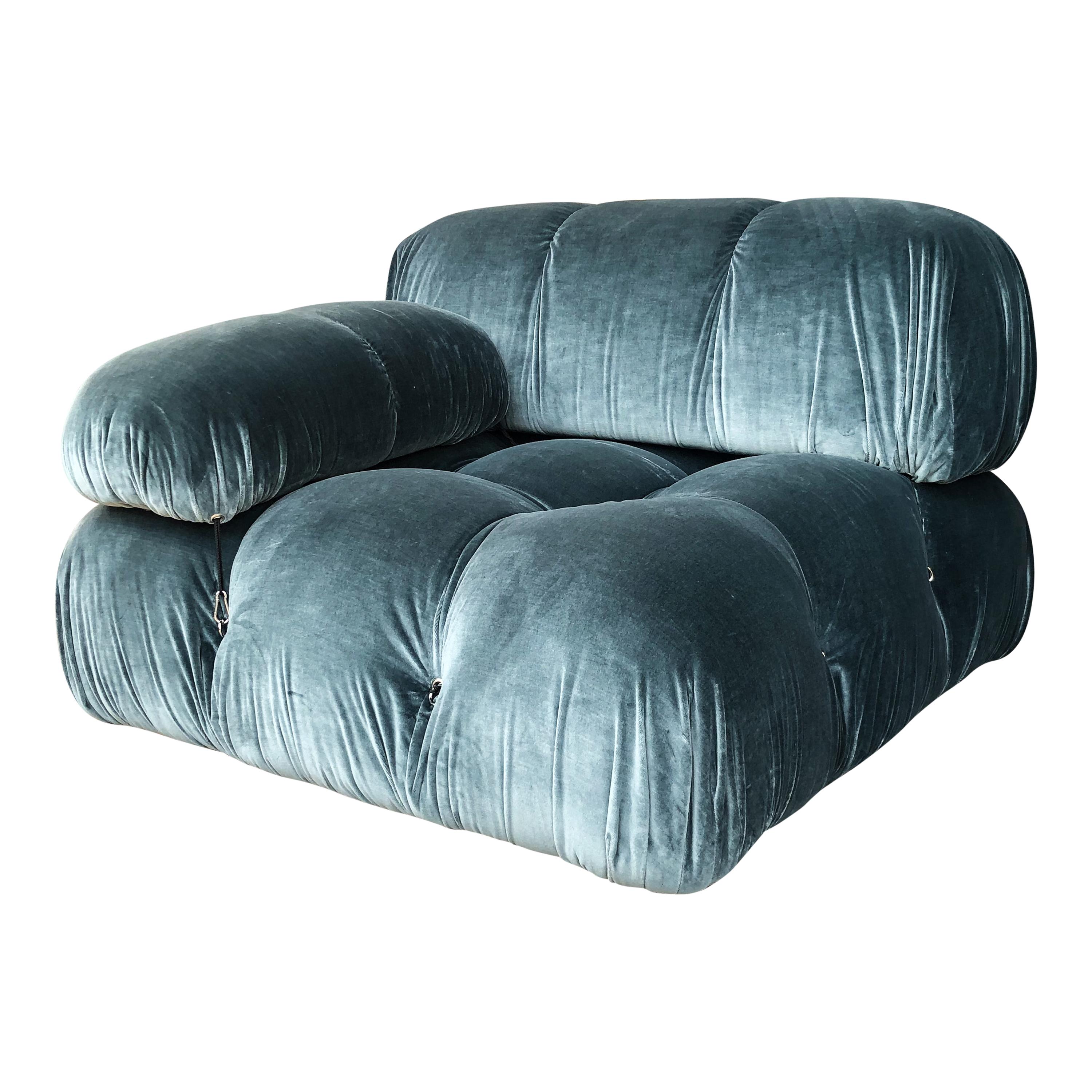 Mario Bellini Blue Cotton Velvet Camaleonda Sofa for B&B Italia, 1972, Set Of 7 For Sale 9
