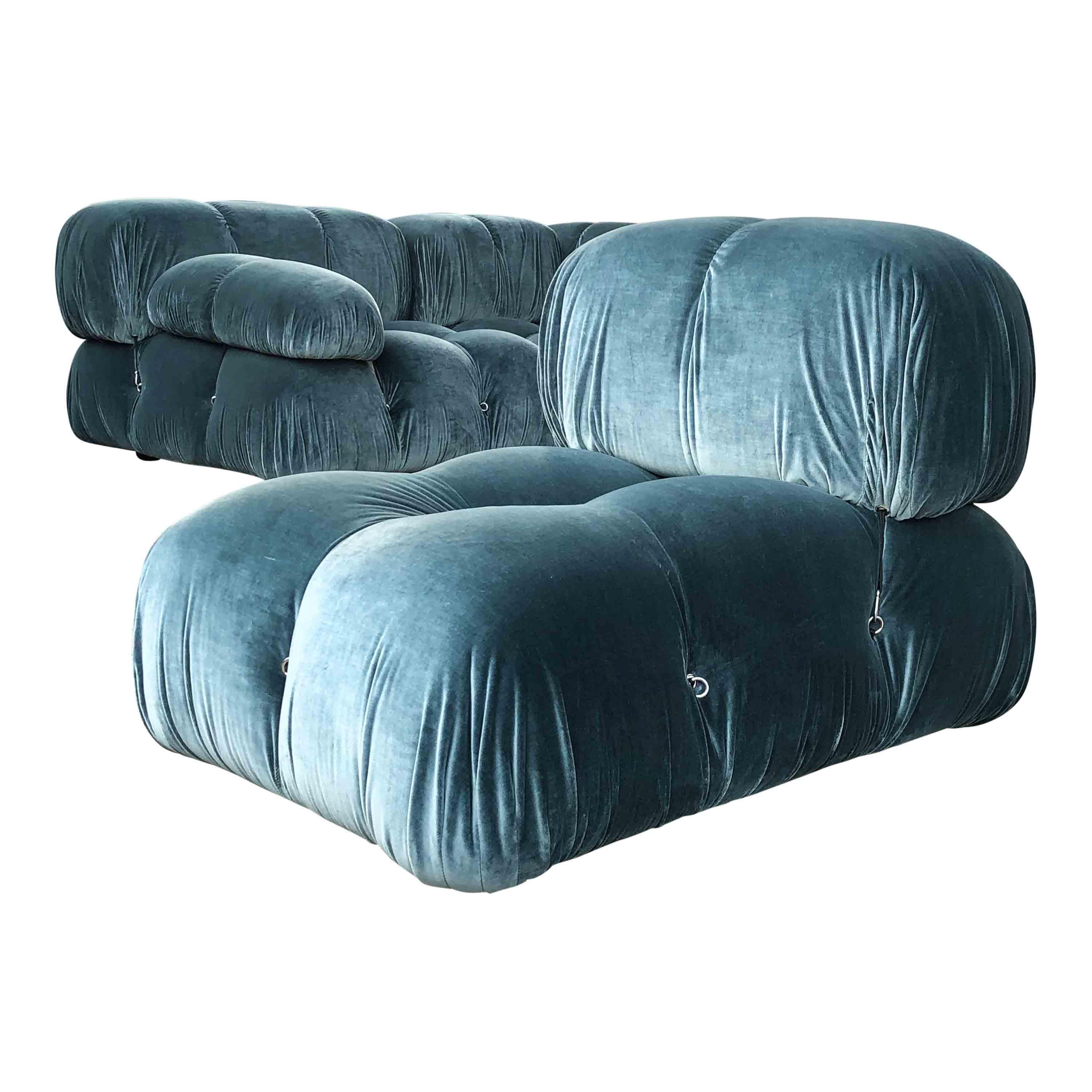 Mario Bellini Blue Cotton Velvet Camaleonda Sofa for B&B Italia, 1972, Set Of 7 For Sale 10