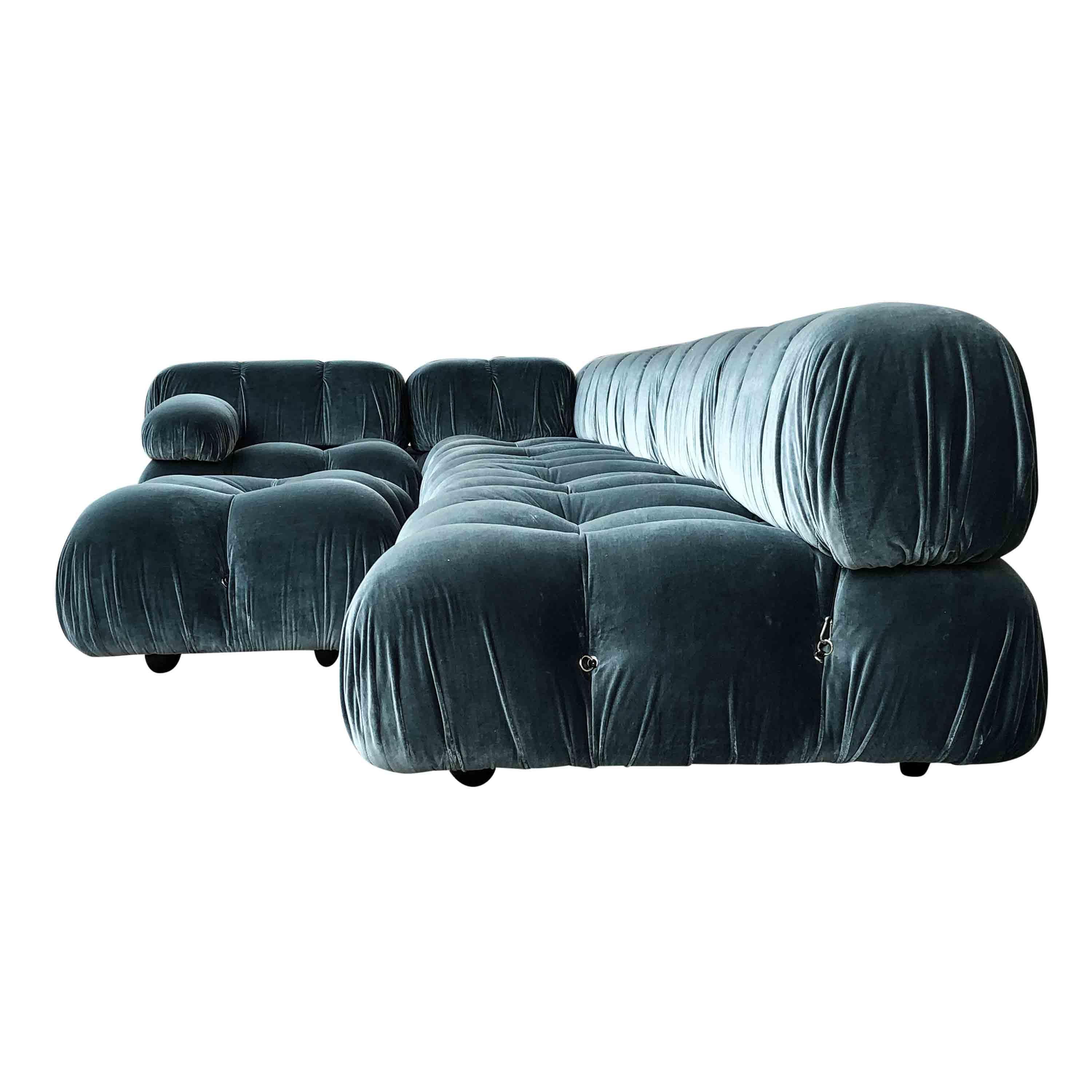Mario Bellini Blue Cotton Velvet Camaleonda Sofa for B&B Italia, 1972, Set Of 7 For Sale 1