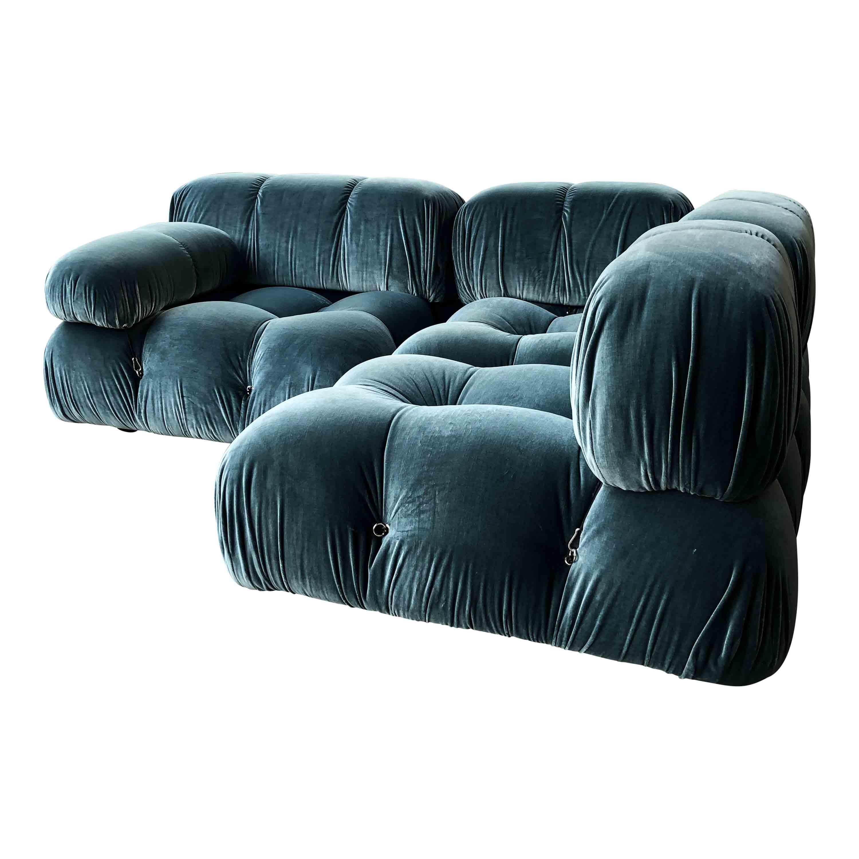 Mario Bellini Blue Cotton Velvet Camaleonda Sofa for B&B Italia, 1972, Set Of 7 For Sale 2