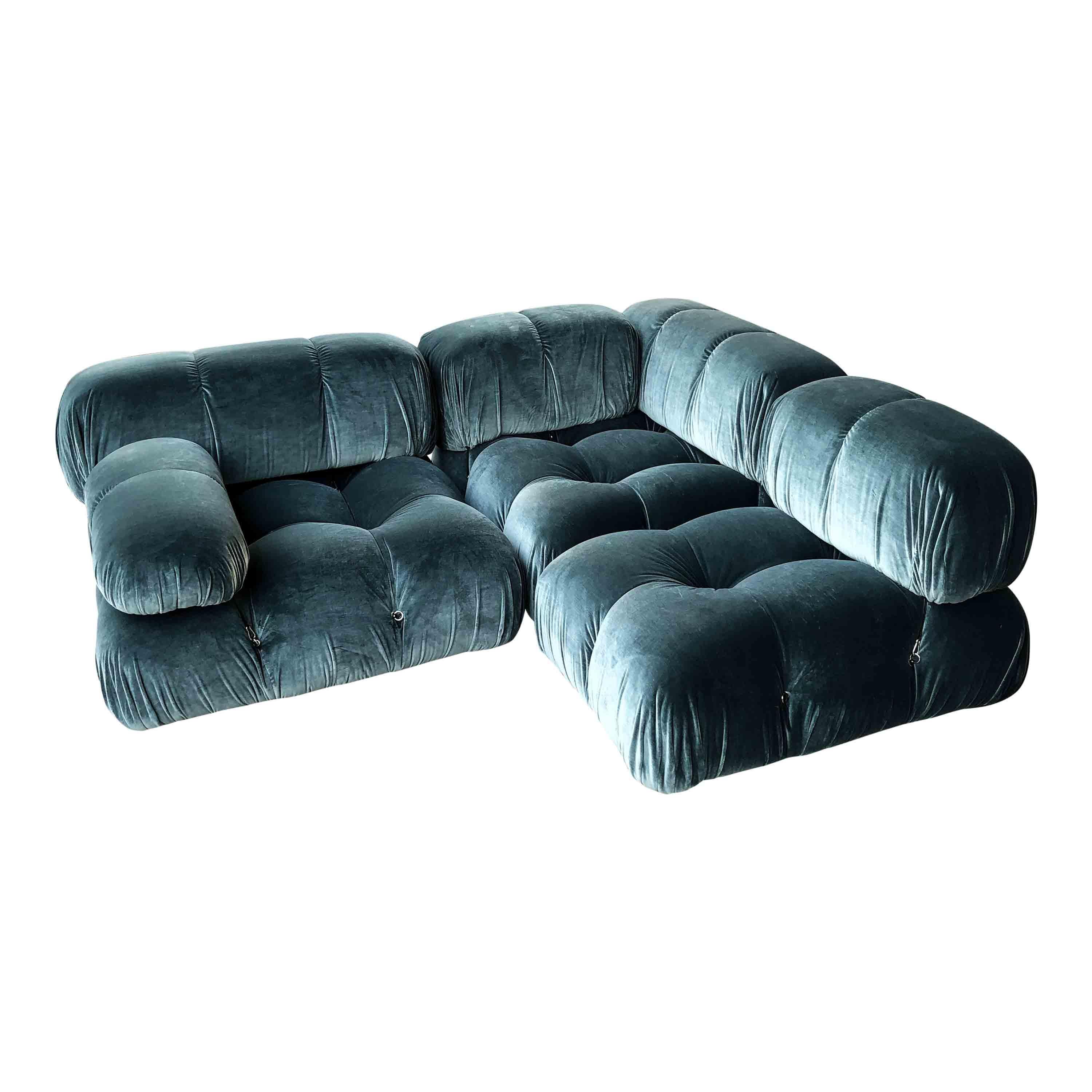 Mario Bellini Blue Cotton Velvet Camaleonda Sofa for B&B Italia, 1972, Set Of 7 For Sale 3