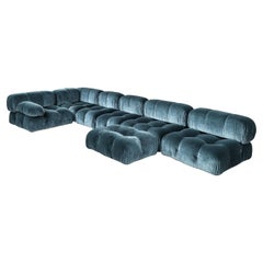 Mario Bellini Blue Cotton Velvet Camaleonda Sofa for B&B Italia, 1972, Set Of 7