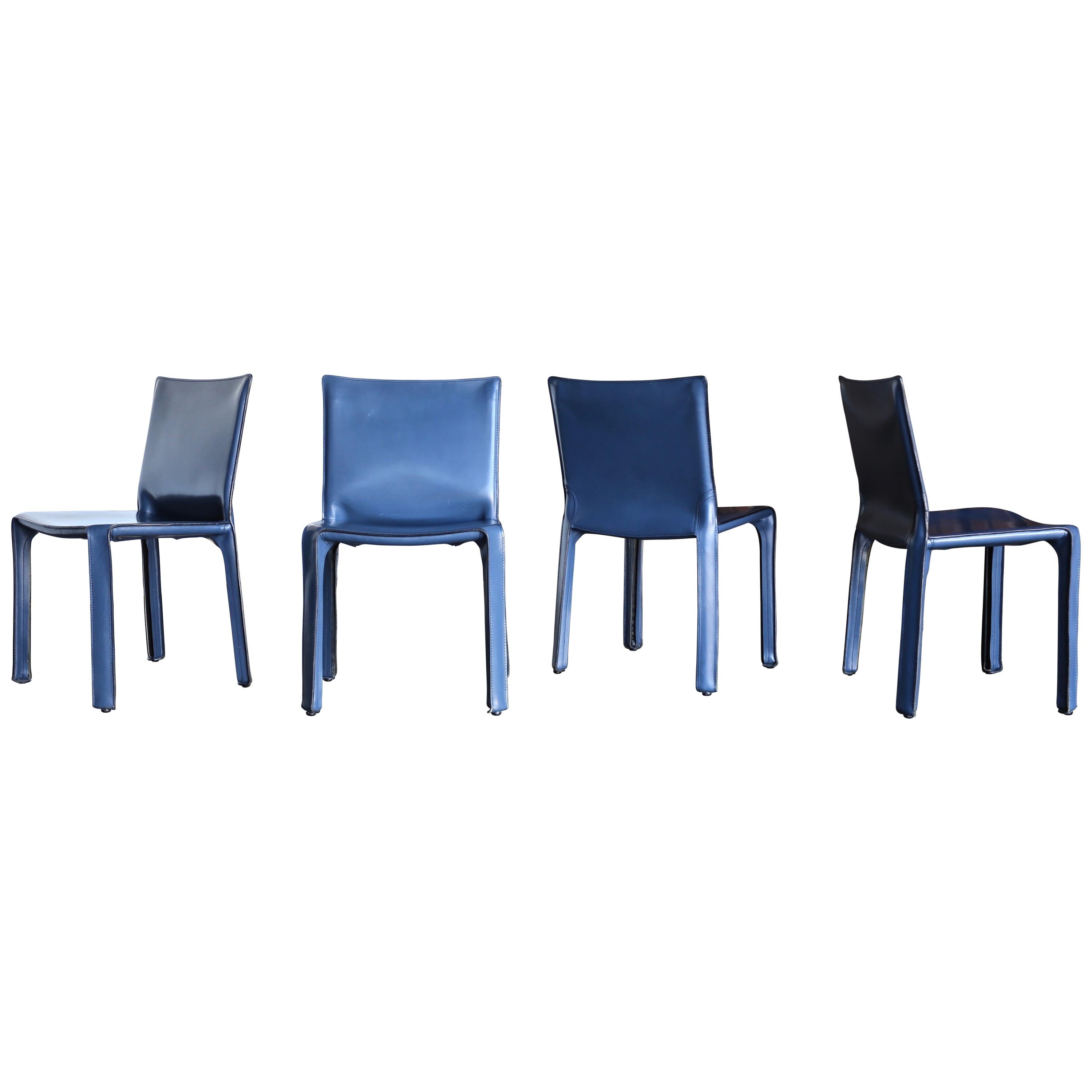 Mario Bellini Blue Leather "Cab" Chairs for Cassina, circa 1985