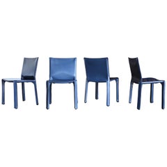 Mario Bellini Blue Leather "Cab" Chairs for Cassina, circa 1985