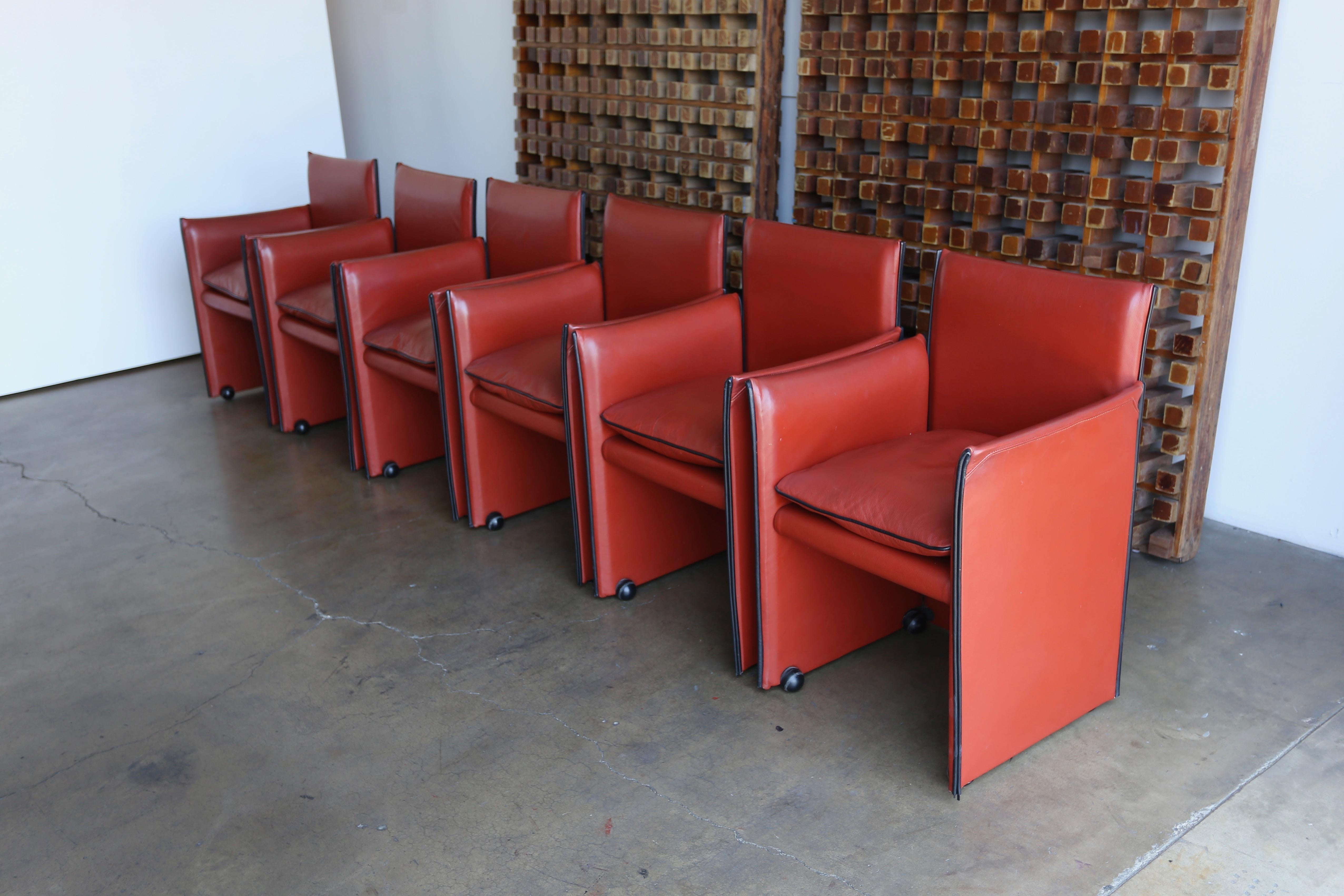 Set of six 'Break' leather armchairs by Mario Bellini.