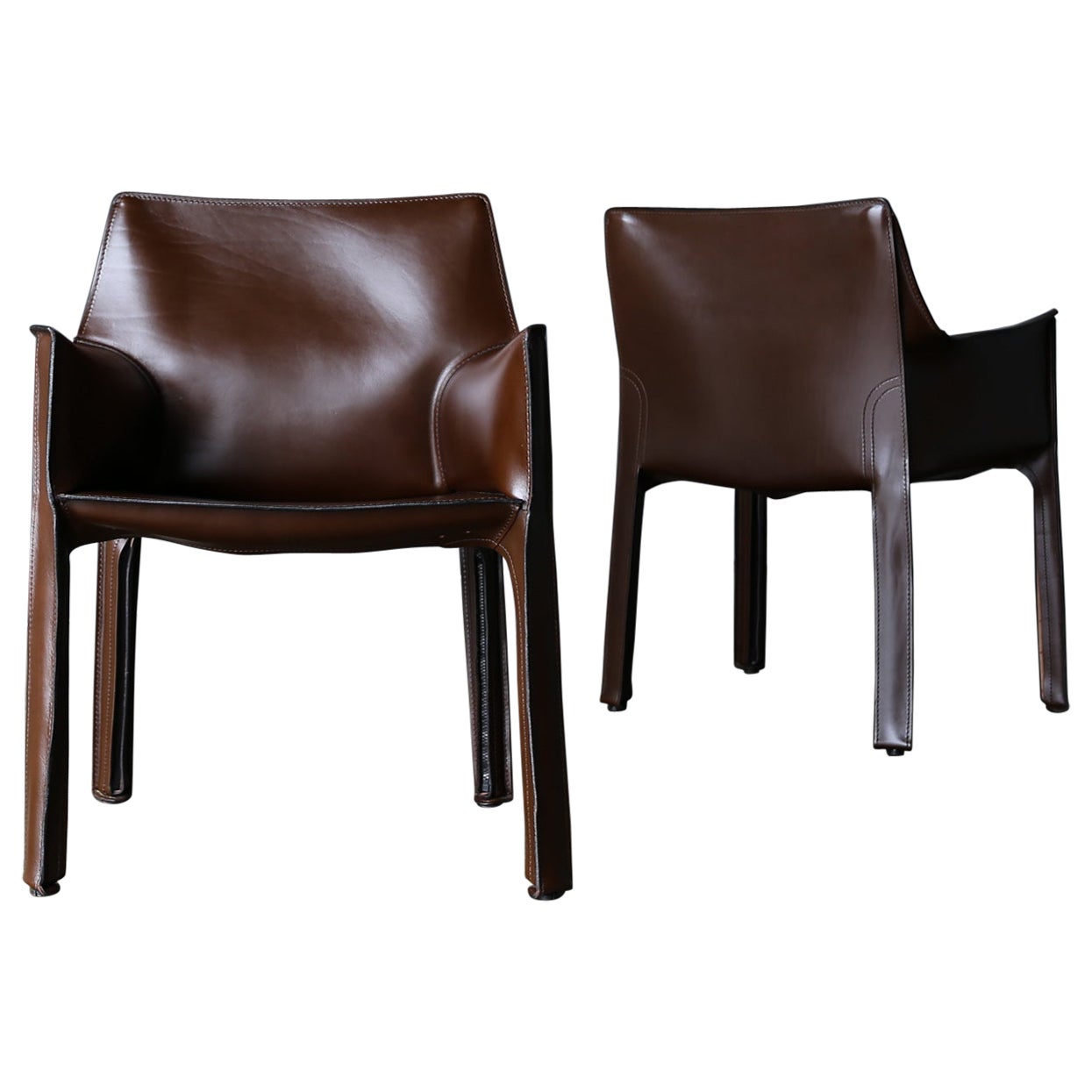 Mario Bellini Brown Leather "Cab" Chairs for Cassina