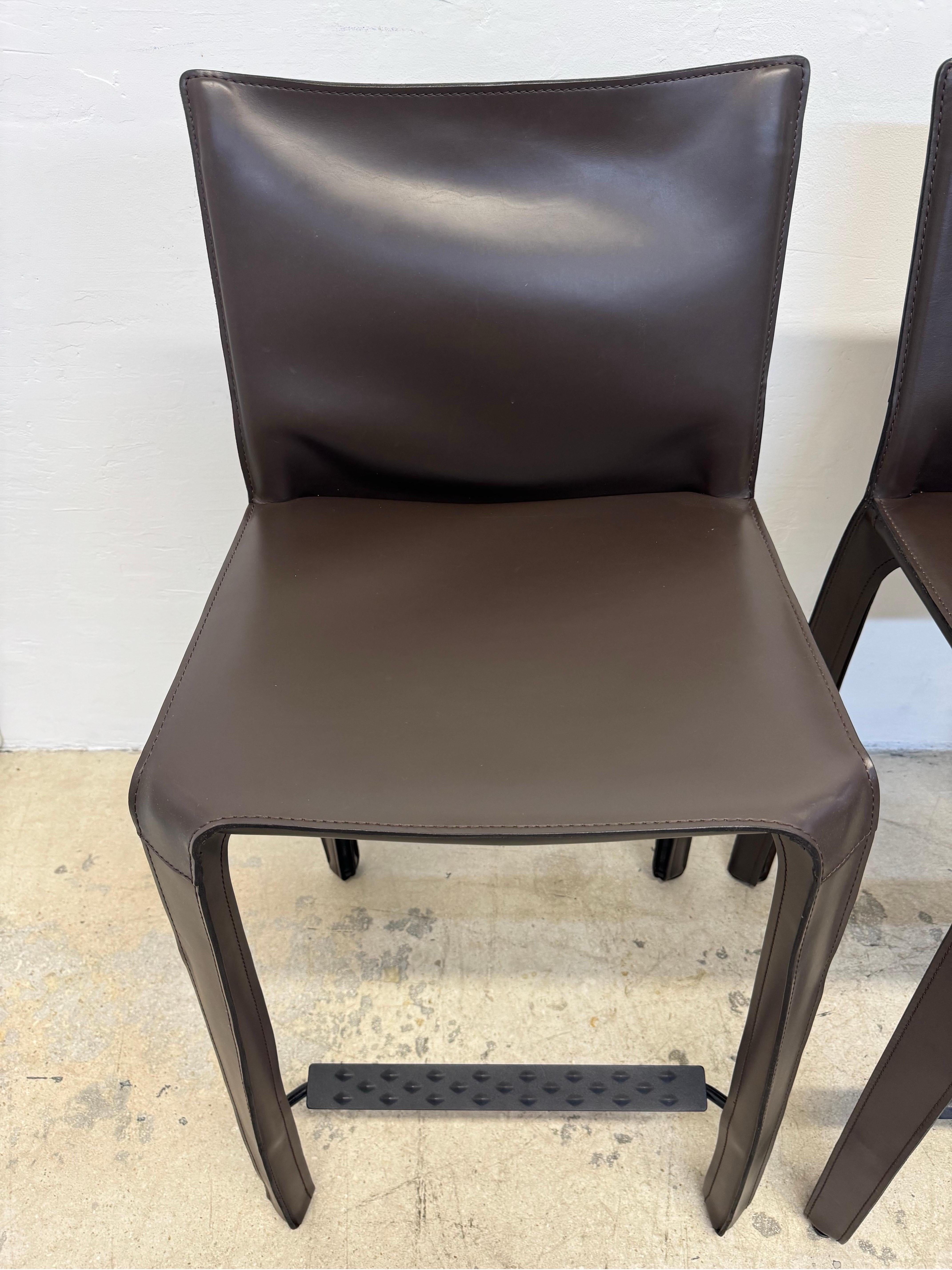 Mario Bellini Brown Leather Cab Stools for Cassina - Set of Three 4