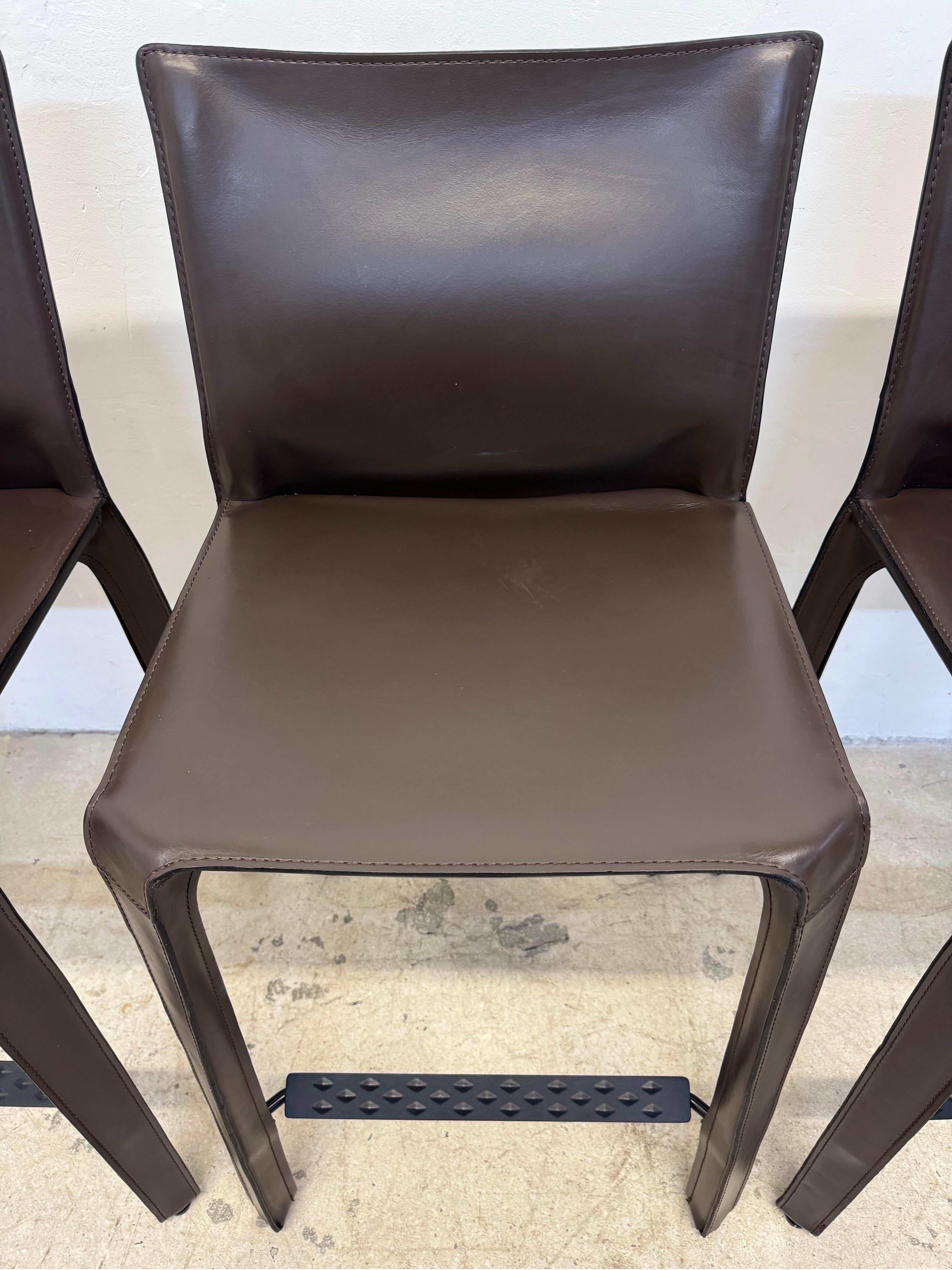 Mario Bellini Brown Leather Cab Stools for Cassina - Set of Three 5
