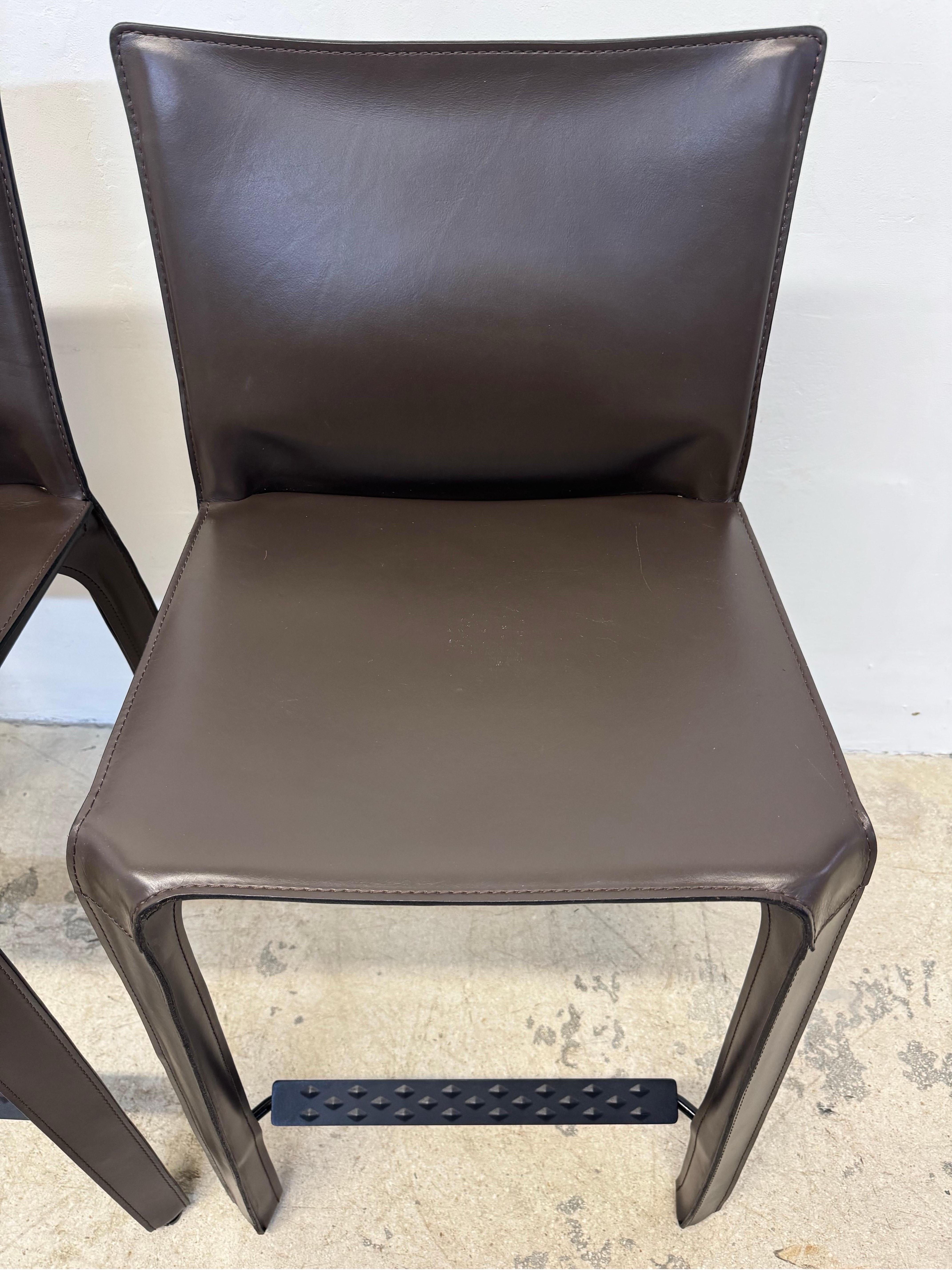 Mario Bellini Brown Leather Cab Stools for Cassina - Set of Three 6