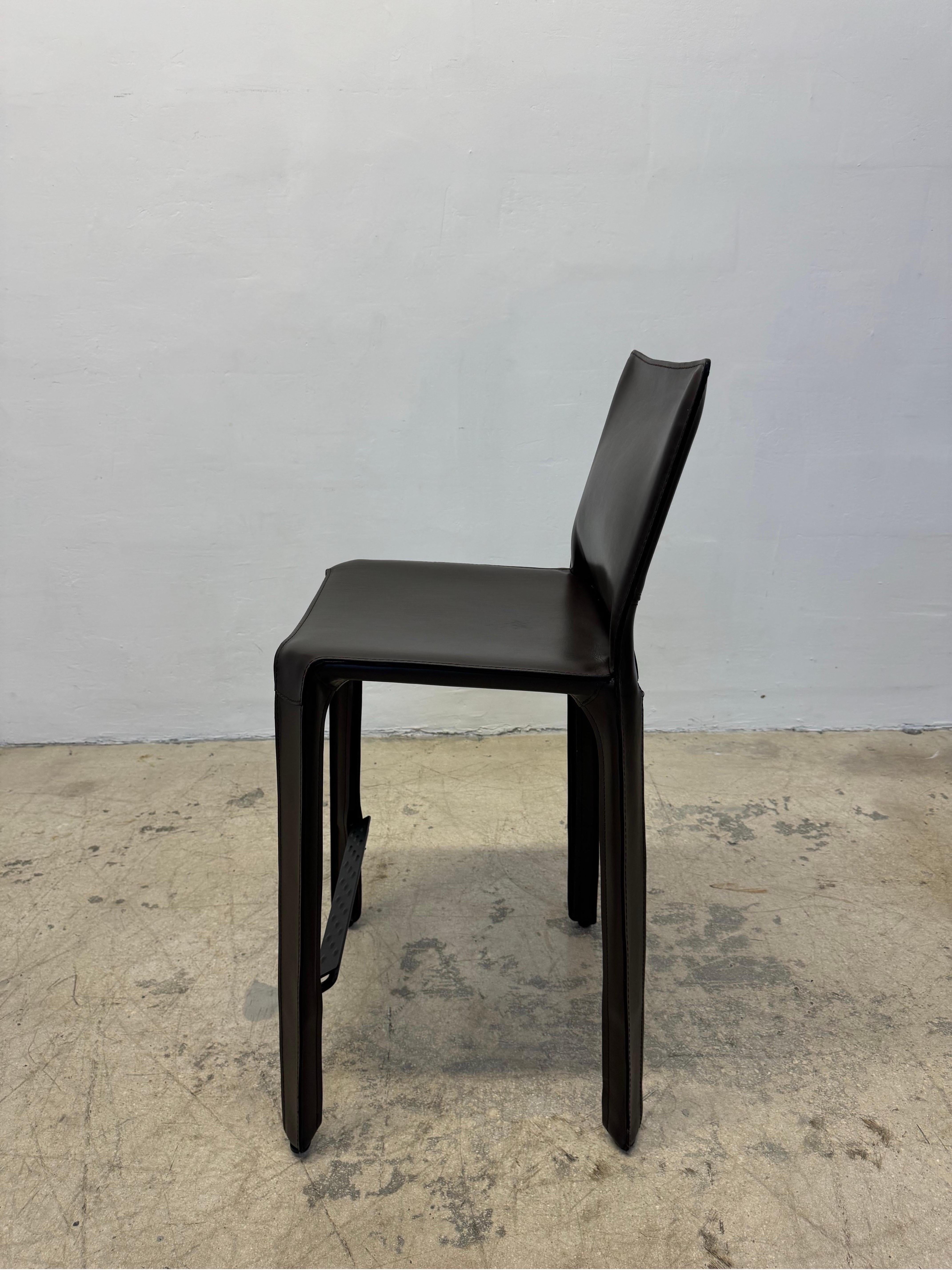 Mario Bellini Brown Leather Cab Stools for Cassina - Set of Three 1