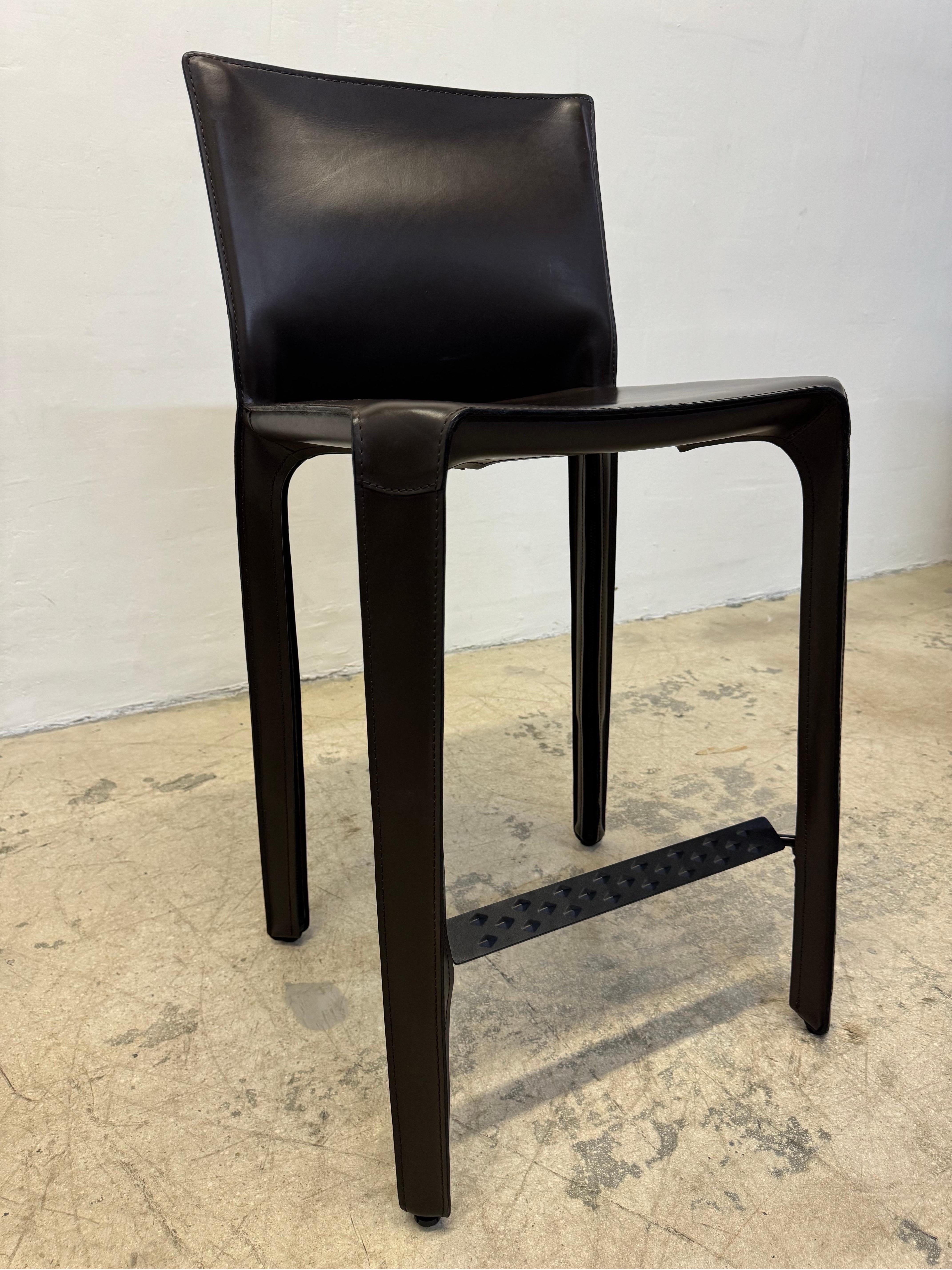 Mario Bellini Brown Leather Cab Stools for Cassina - Set of Three 2