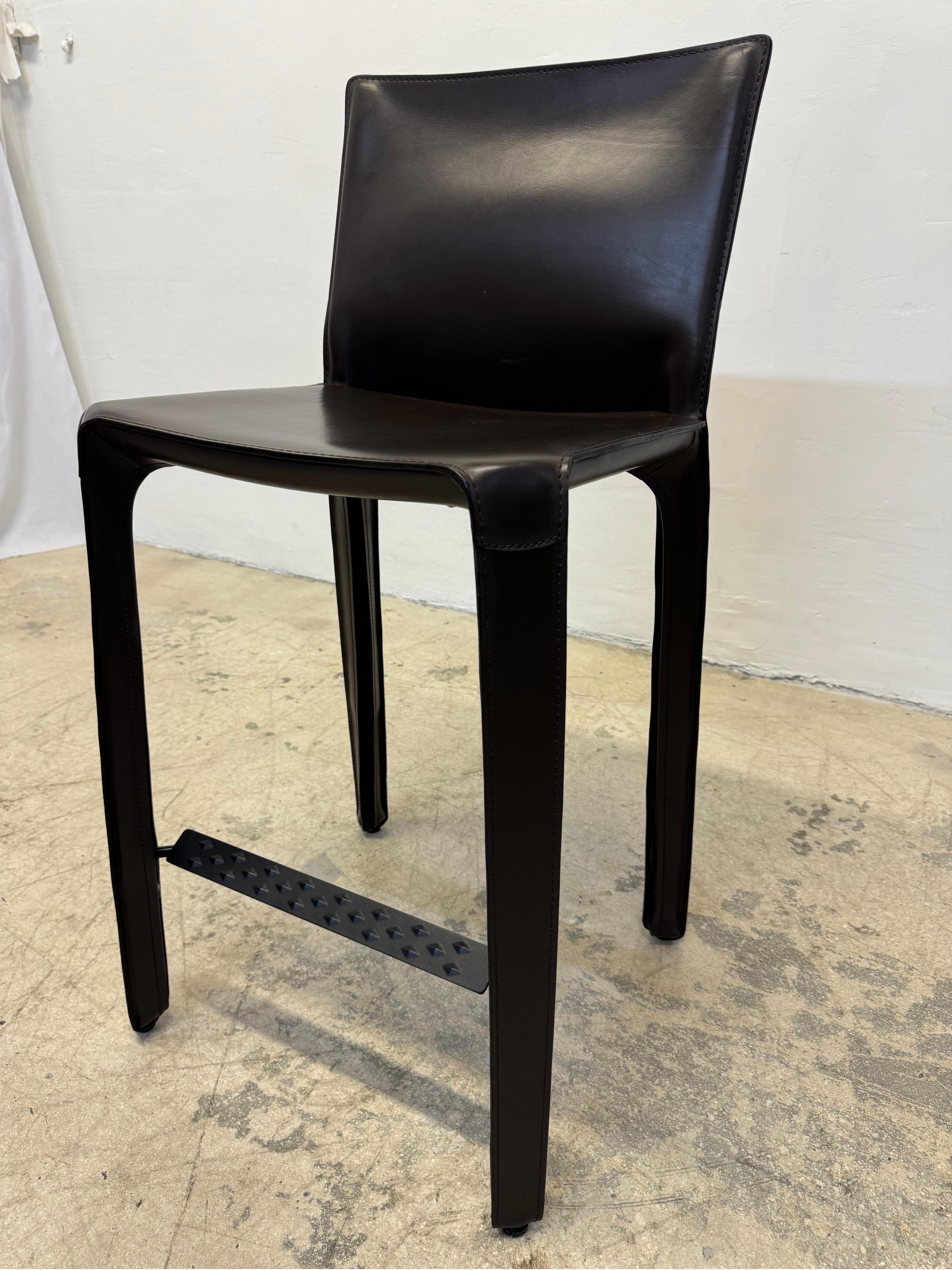 Mario Bellini Brown Leather Cab Stools for Cassina - Set of Three 3