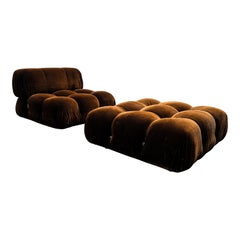 Mario Bellini Brown Velvet "Camaleonda" Lounge Chair & Pouf for B&B Italia, 1972
