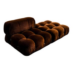 Mario Bellini Brown Velvet "Camaleonda" Lounge Chair & Pouf for B&B Italia, 1972