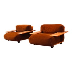 Mario Bellini Brown Velvet Pianura Armchair for Cassina, 1970, Set of 2