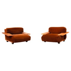 Mario Bellini Brown Velvet Pianura Armchair for Cassina, 1970, Set of 2