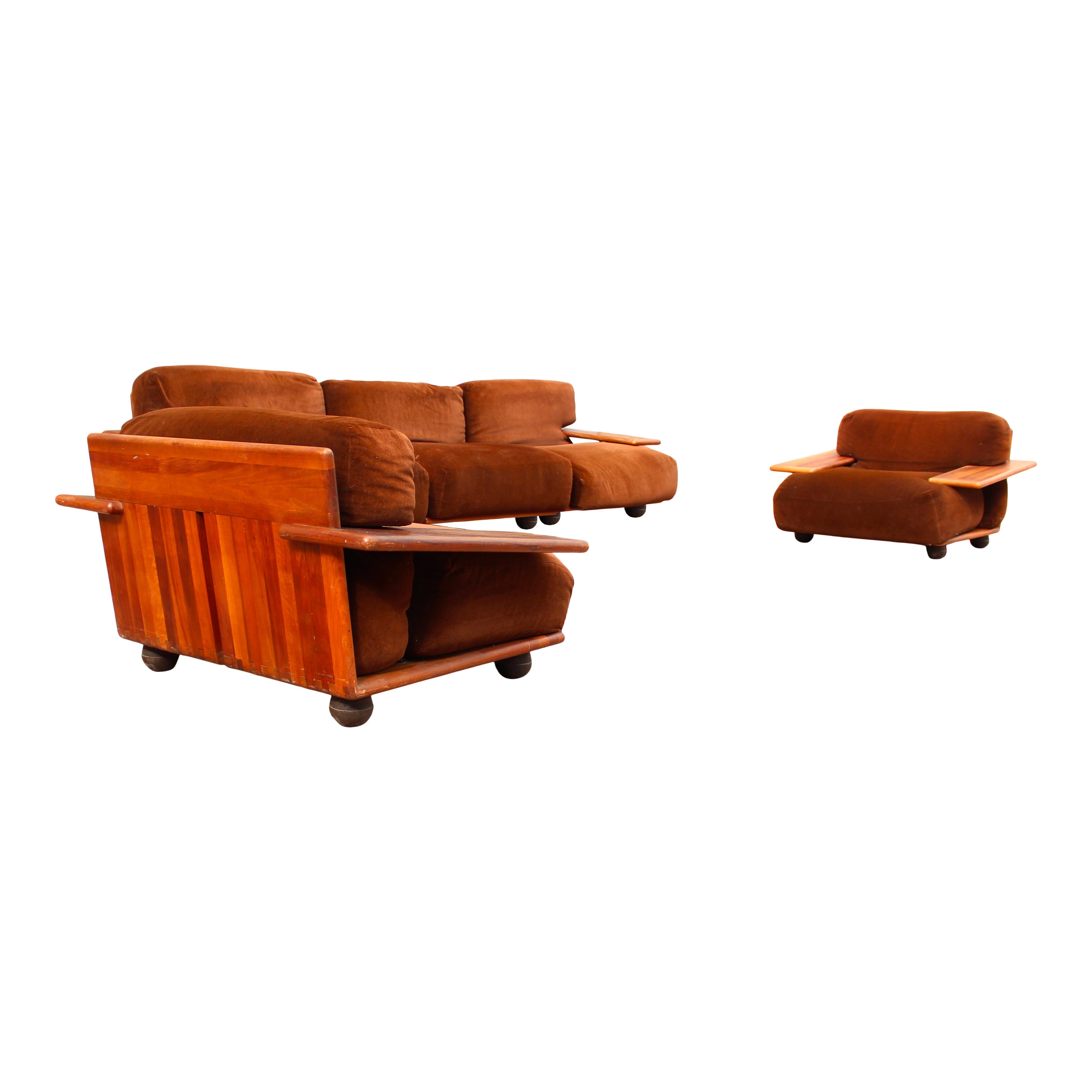 Mario Bellini Divano modulare in velluto marrone Pianura per Cassina, 1970, Set di 3 in vendita 3