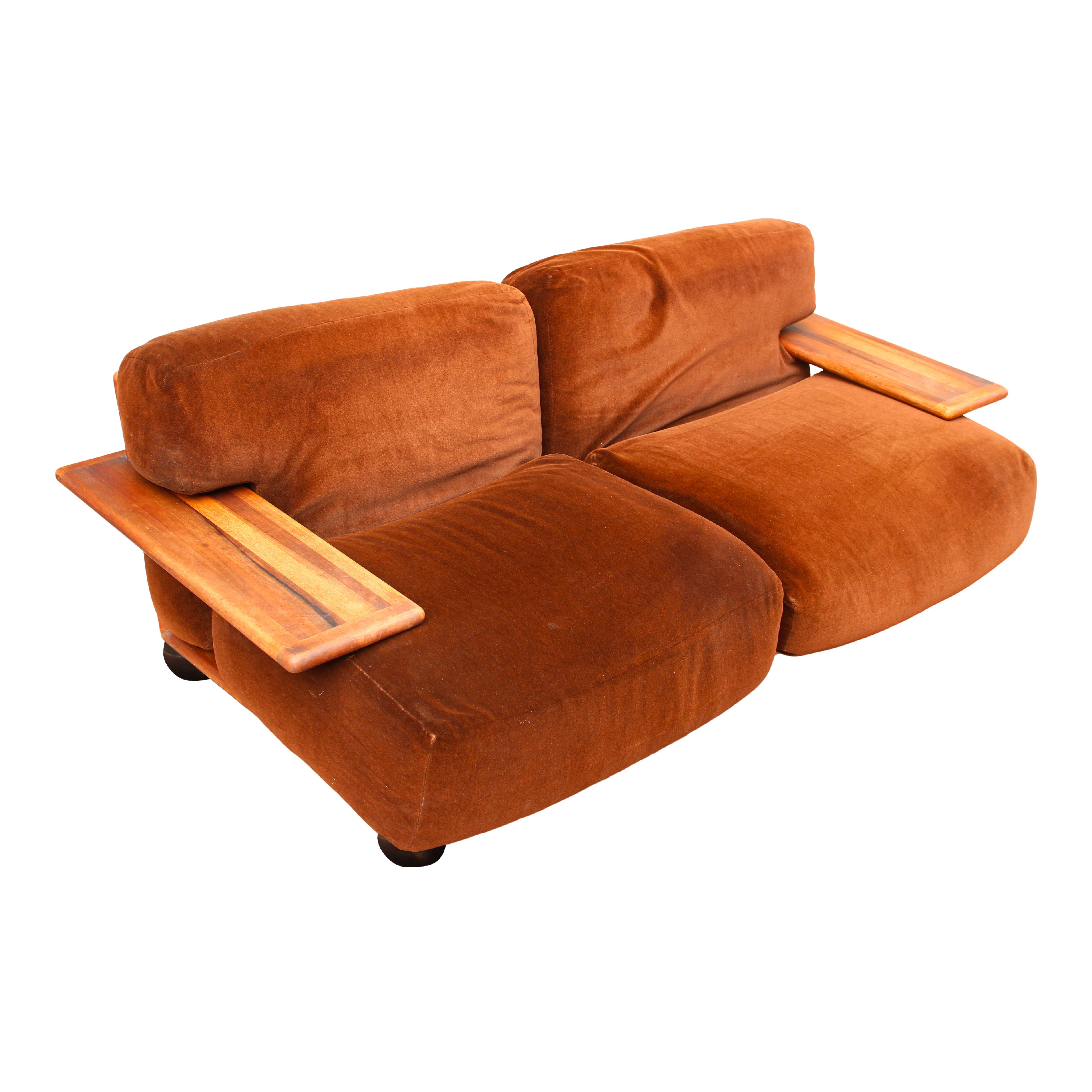 Mario Bellini Divano modulare in velluto marrone Pianura per Cassina, 1970, Set di 3 in vendita 6