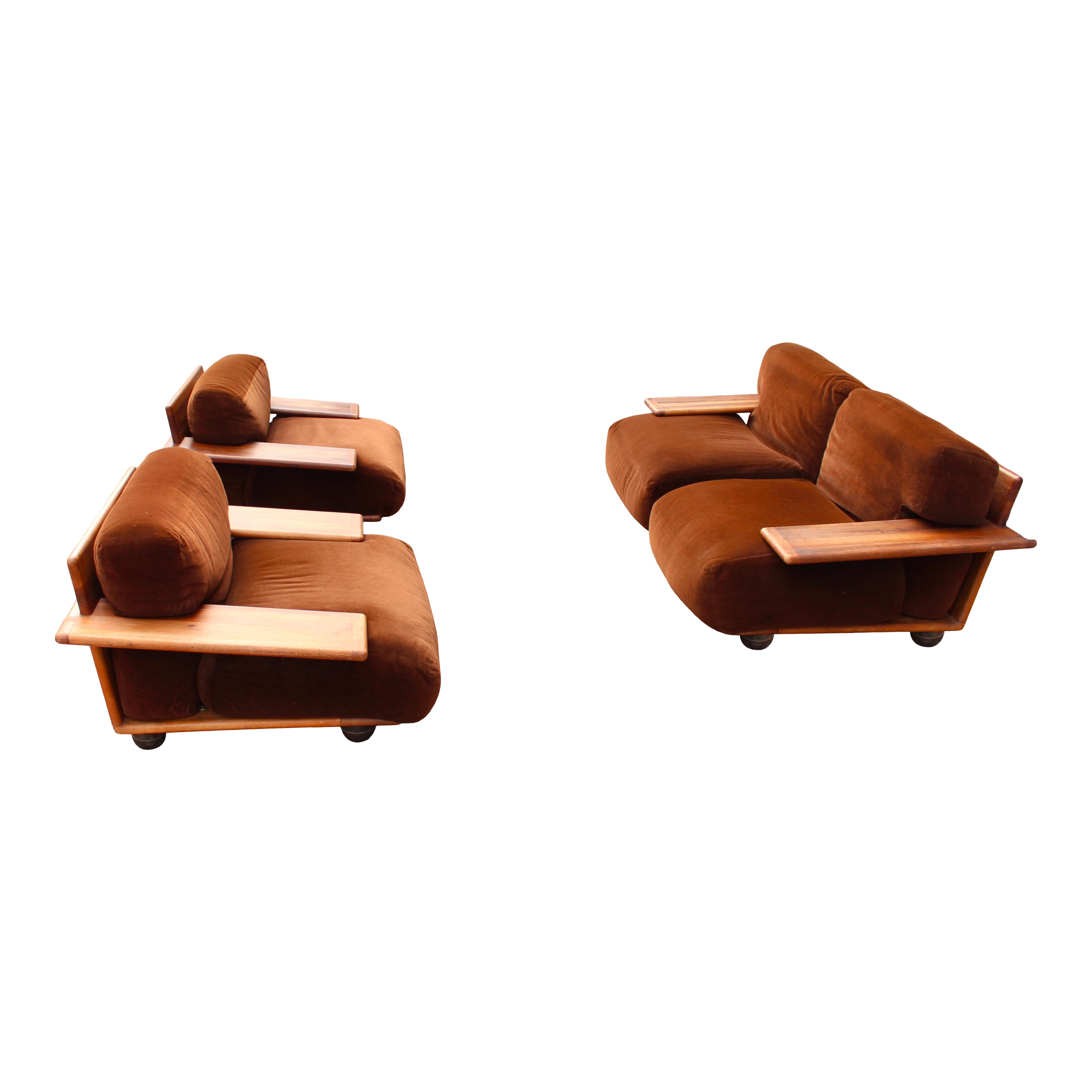 Mario Bellini Divano modulare in velluto marrone Pianura per Cassina, 1970, Set di 3 in vendita 7