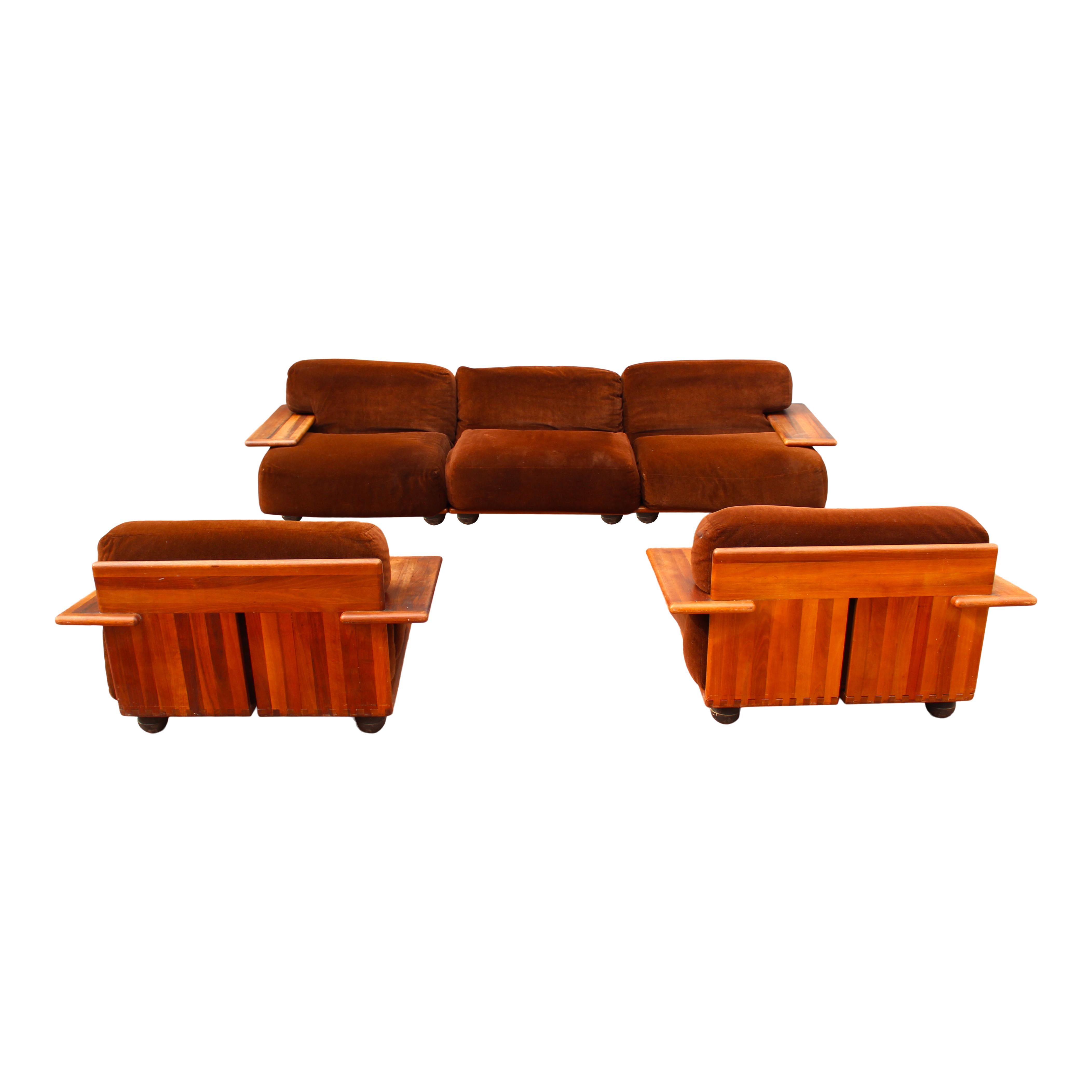 Velluto Mario Bellini Divano modulare in velluto marrone Pianura per Cassina, 1970, Set di 3 in vendita