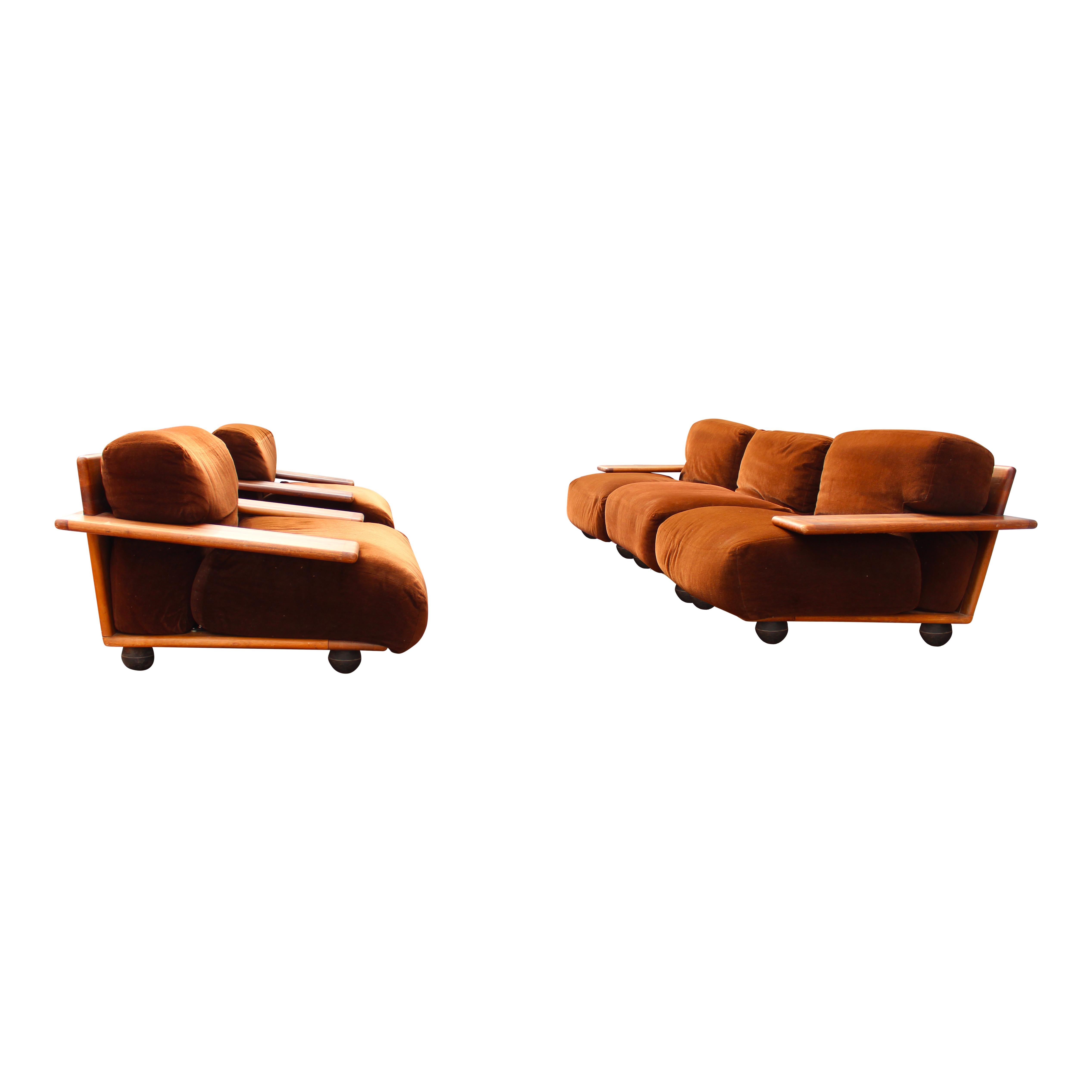 Mario Bellini Divano modulare in velluto marrone Pianura per Cassina, 1970, Set di 3 in vendita 1
