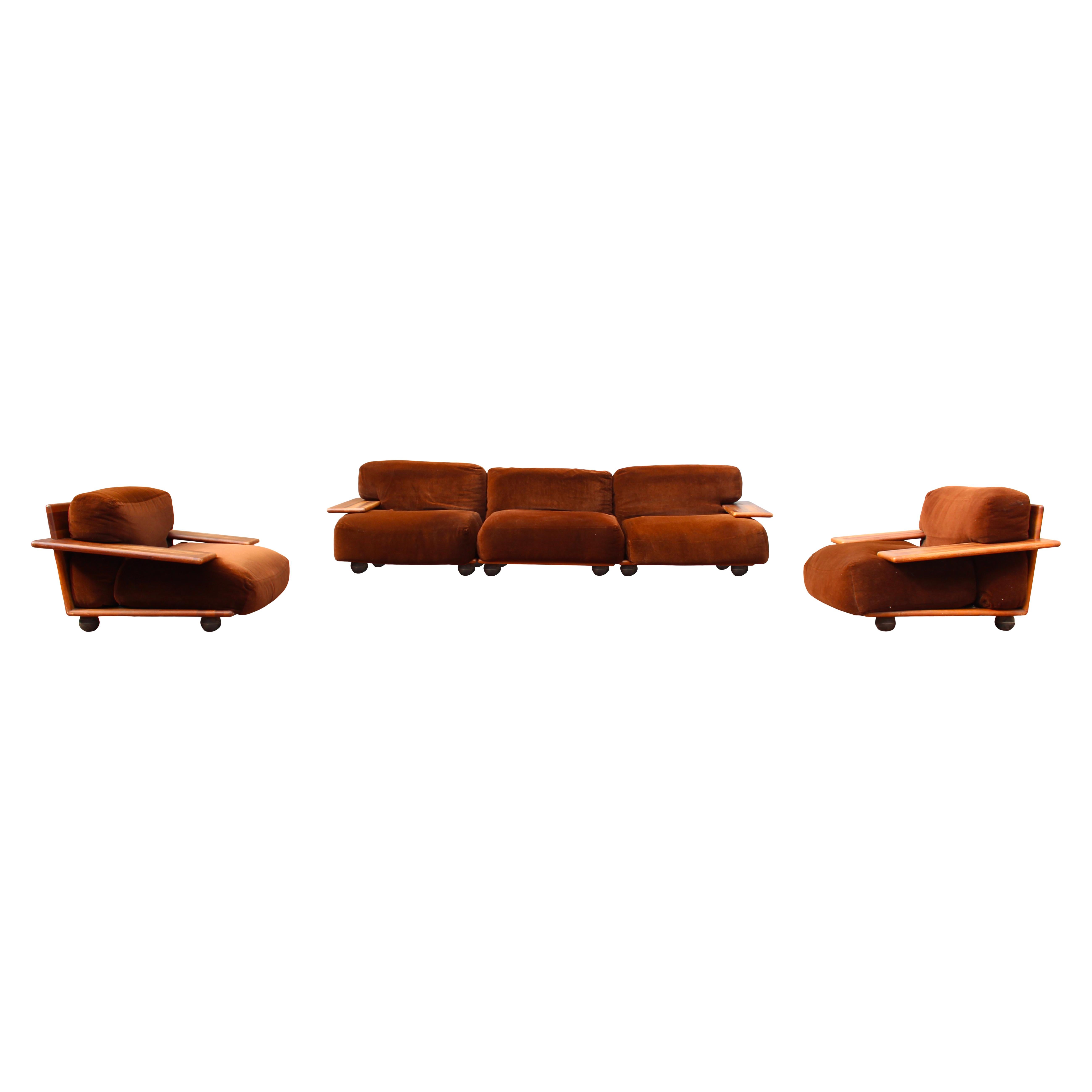 Mario Bellini Divano modulare in velluto marrone Pianura per Cassina, 1970, Set di 3 in vendita 2