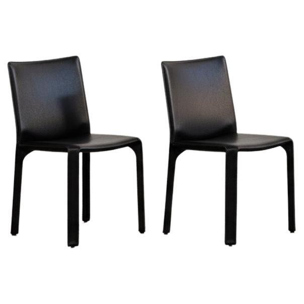 Mario Bellini "CAB 412" per Cassina, pelle nera, 1978, set di 2 sedie