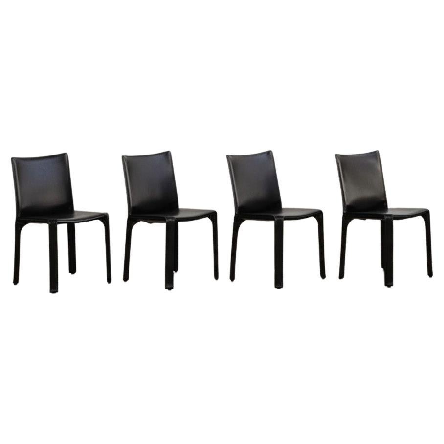 Mario Bellini "CAB 412" Stühle für Cassina, Schwarzes Leder, 1978, 4er Set