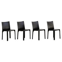 Chaises "CAB 412" de Mario Bellini pour Cassina, cuir noir, 1978, lot de 4