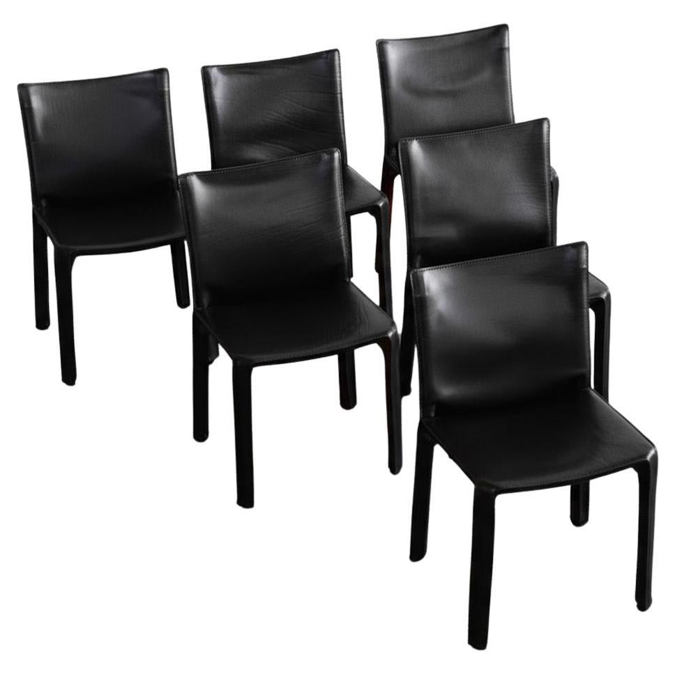 Chaises "CAB 412" pour Cassina, cuir noir, 1978, lot de 6