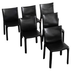 Chaises "CAB 412" pour Cassina, cuir noir, 1978, lot de 6
