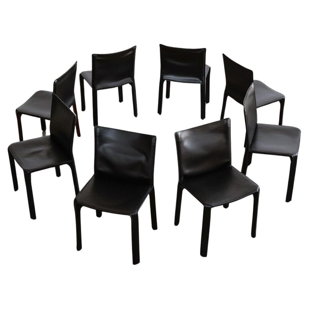 Mario Bellini "CAB 412" per Cassina, pelle nera, 1978, set di 8 sedie