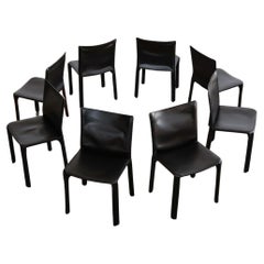 Mario Bellini "CAB 412" per Cassina, pelle nera, 1978, set di 8 sedie