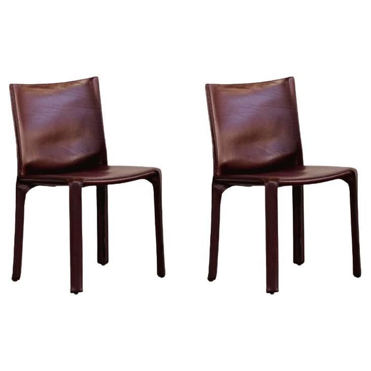 Mario Bellini "CAB 412" Stühle für Cassina, Bordeaux Leder, 1978, 2 Stück