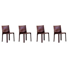 Mario Bellini "CAB 412” Chairs for Cassina, Bordeaux Leather, 1978, Set of 4