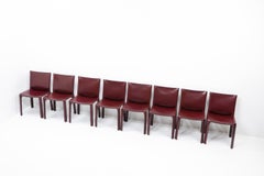Mario Bellini "CAB 412” Chairs for Cassina, Bordeaux Leather, 1978, Set of 8