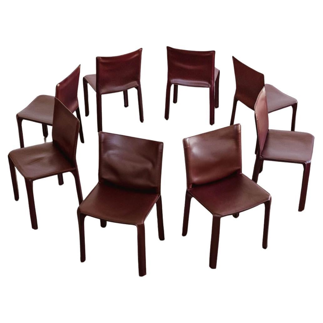 Mario Bellini "CAB 412” Chairs for Cassina, Bordeaux Leather, 1978, Set of 8 For Sale
