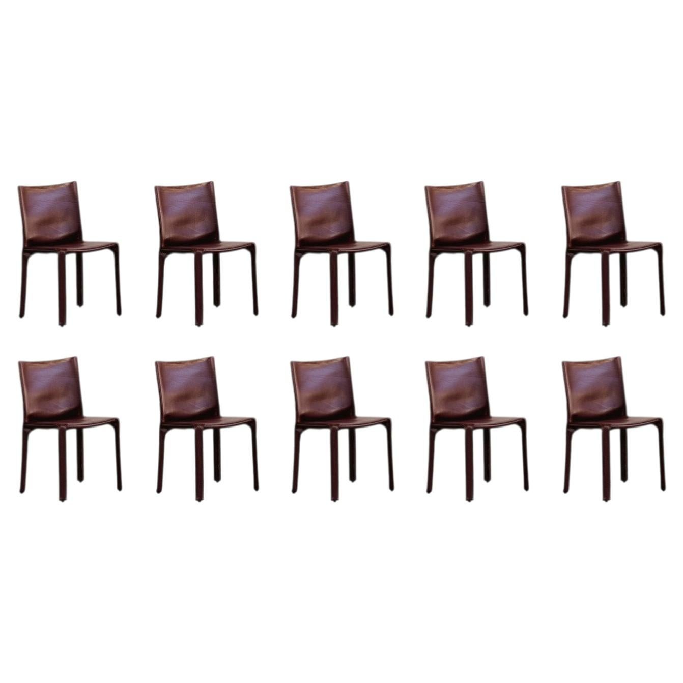 Chaises "CAB 412" de Mario Bellini pour Cassina, cuir bordeaux, lot de 10