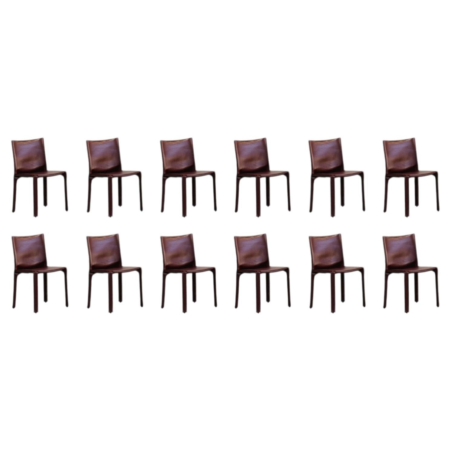 Chaises "CAB 412" de Mario Bellini pour Cassina, cuir bordeaux, lot de 12