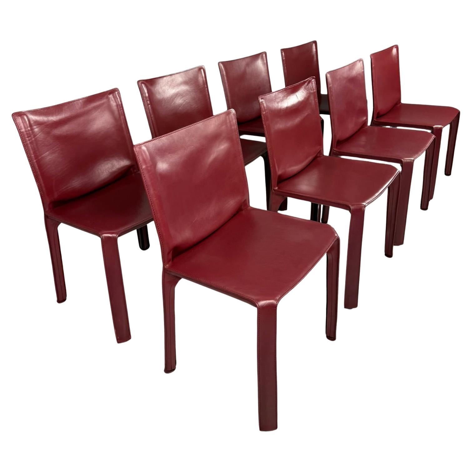 Chaises "CAB 412" de Mario Bellini pour Cassina, cuir bordeaux, ensemble de 8, 1978 en vente