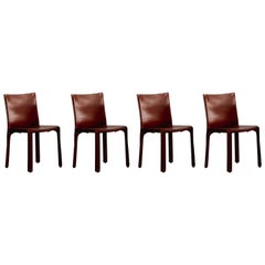 Mario Bellini "CAB 412” Chairs for Cassina, China Red Leather, 1978, Set of 4