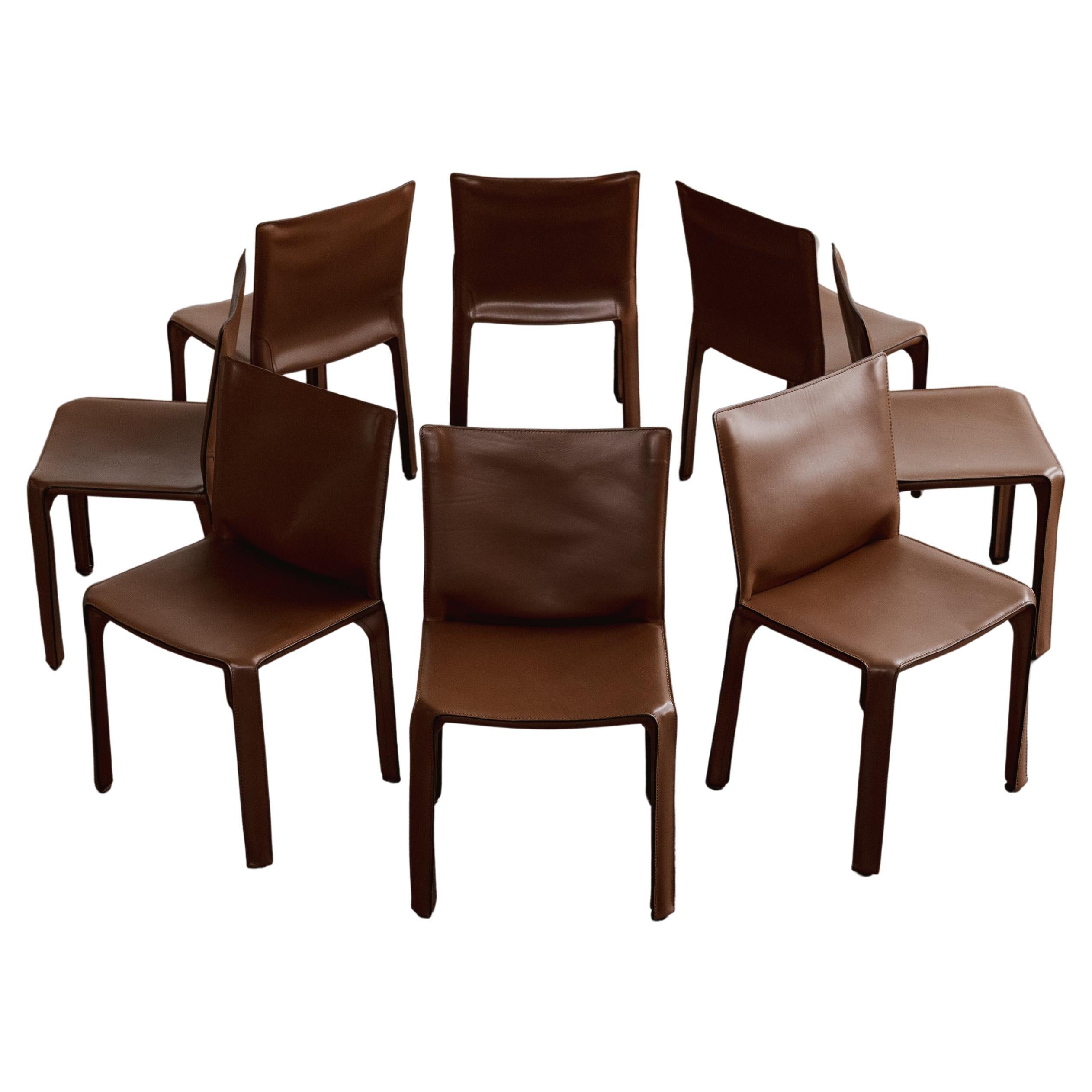 Mario Bellini "CAB 412" Stühle für Cassina, Haselnussleder, 1978, 8-teilig