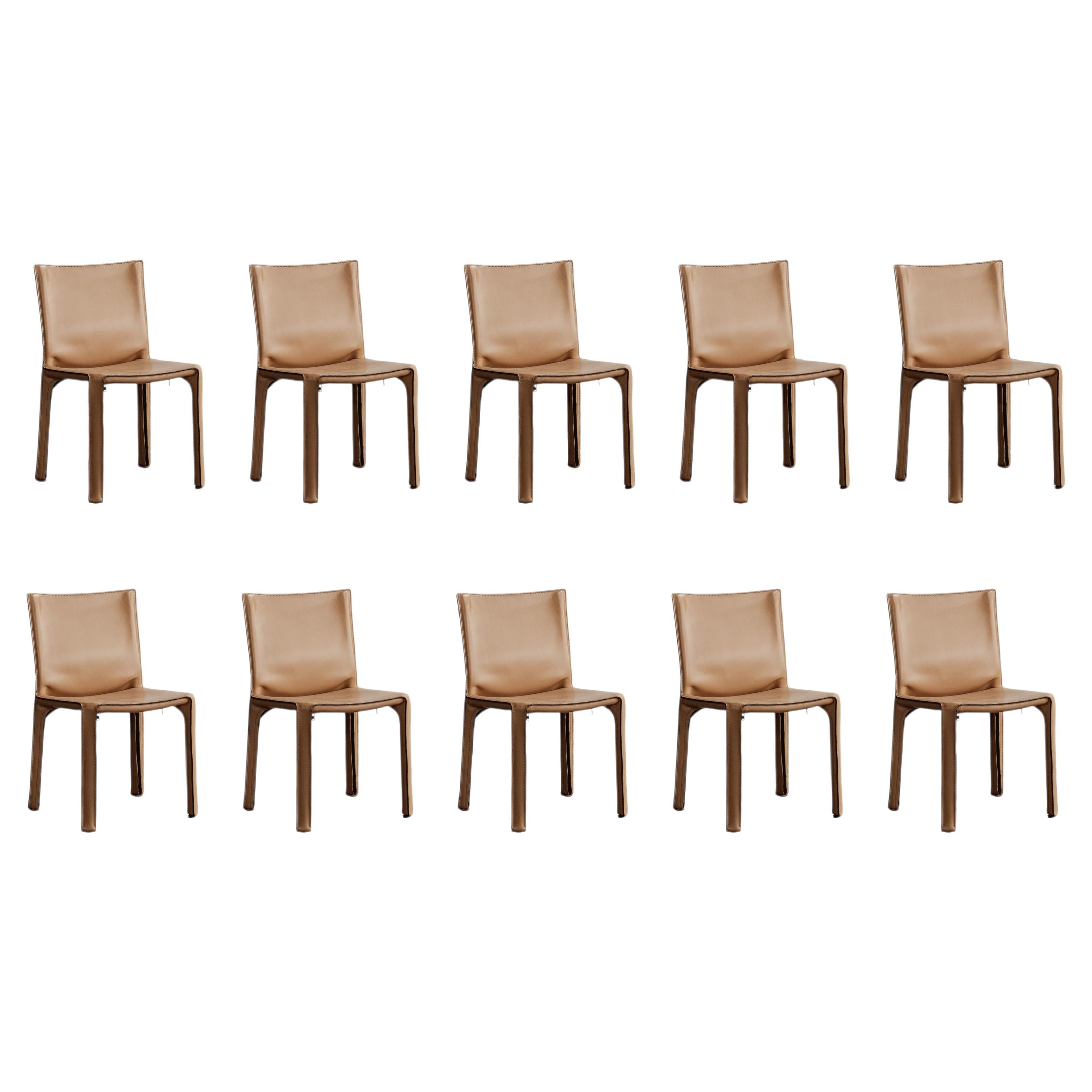 Chaises "CAB 412" de Mario Bellini pour Cassina, cuir naturel, 1978, lot de 10