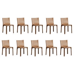 Mario Bellini "CAB 412" per Cassina, pelle naturale, 1978, set di 10 sedie