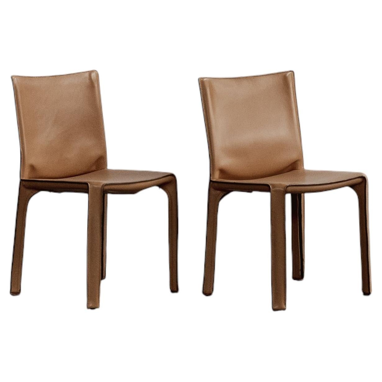 Mario Bellini "CAB 412” Chairs for Cassina, Natural Leather, 1978, Set of 2