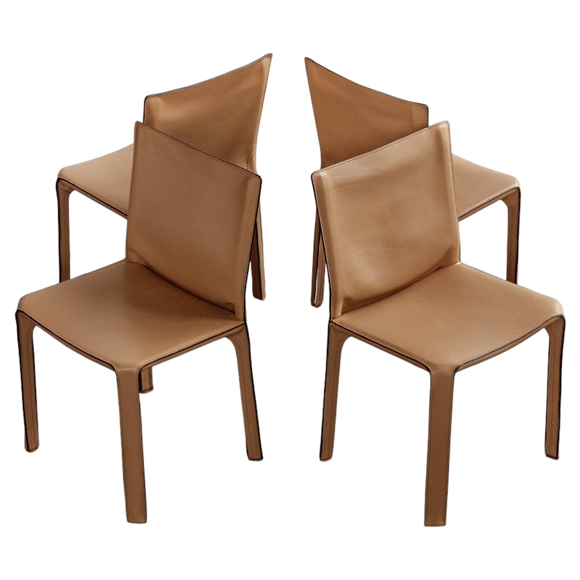Mario Bellini "CAB 412” Chairs for Cassina, Natural Leather, 1978, Set of 4