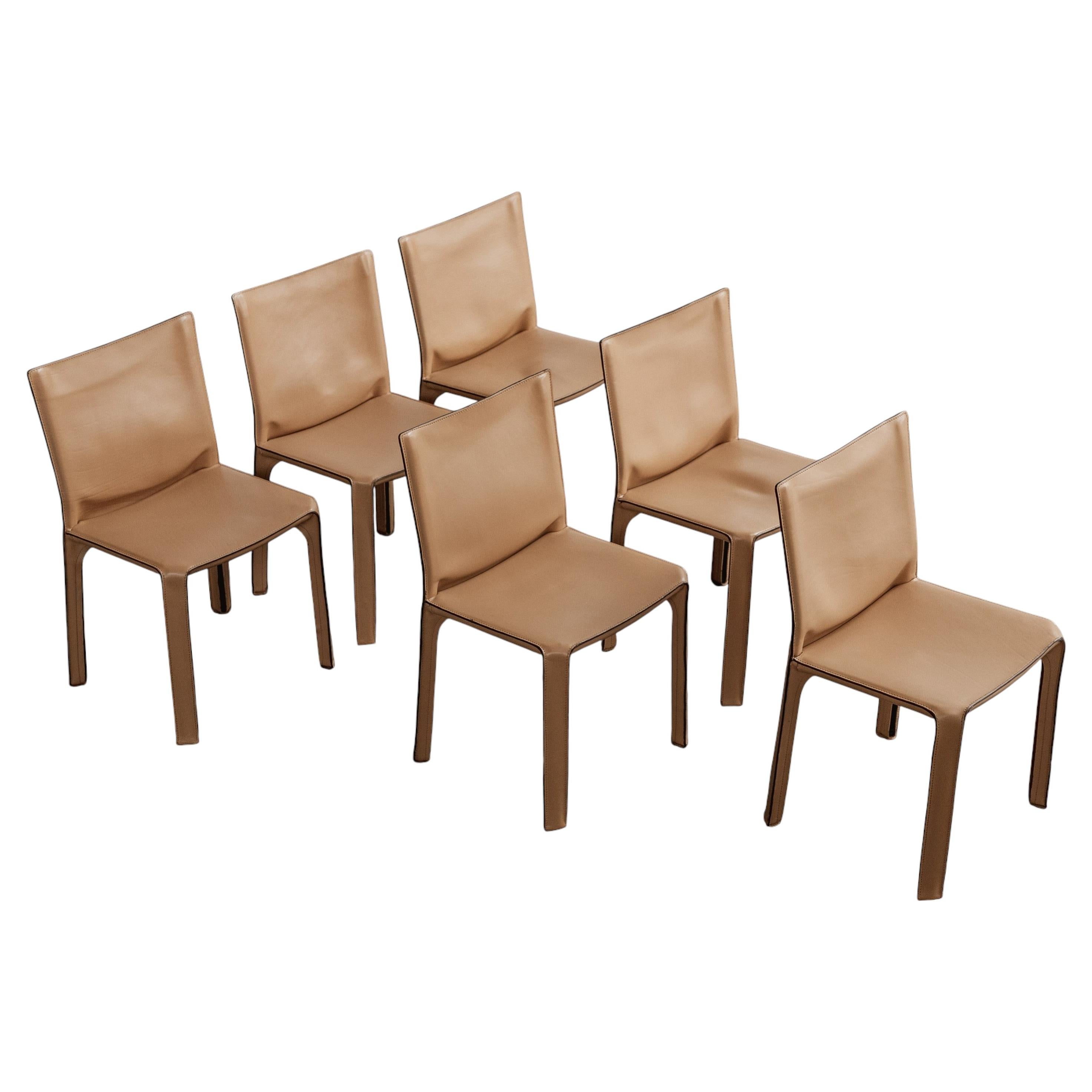 Mario Bellini "CAB 412” Chairs for Cassina, Natural Leather, 1978, Set of 6