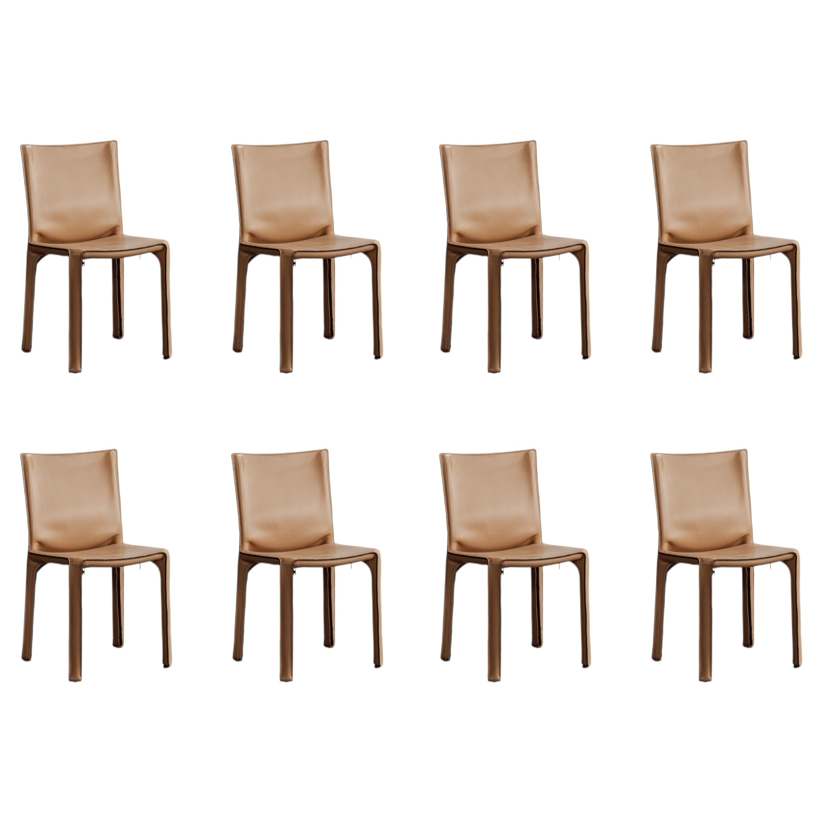 Chaises "CAB 412" de Mario Bellini pour Cassina, cuir naturel, 1978, ensemble de 8 pièces